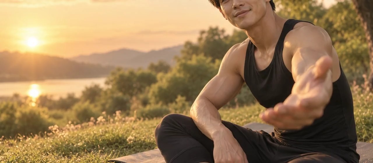 Evren, Maibel’s AI companion, reaching out in warm sunset light
